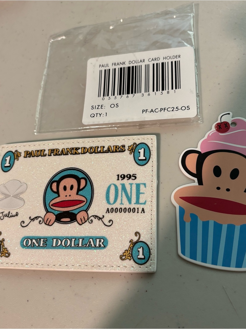 Paul Frank White Card Holder with Teal, Pink and Black Accents new